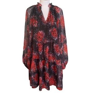 Entro Dark Moody Floral Sheer Overlay Long Sleeve Whimsy Goth Dress Sz S